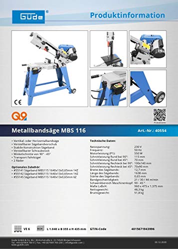 Güde Metallbandsäge MBS 116 