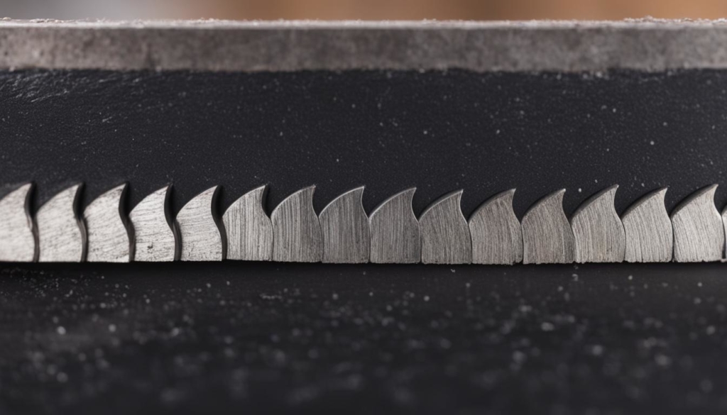 Detaillierte Ansicht eines Sägeblatts für Metallbandsäge mit spezifischer Zahnung